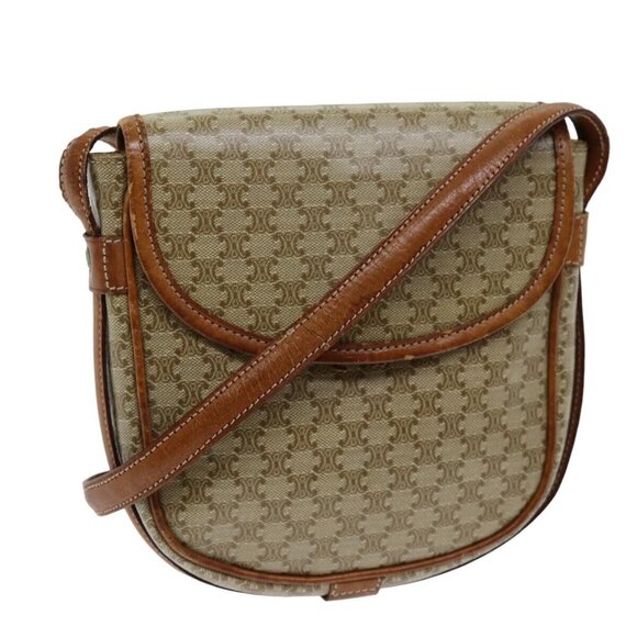 CELINE Macadam Canvas Shoulder Bag Beige Auth - Picture 1 of 16